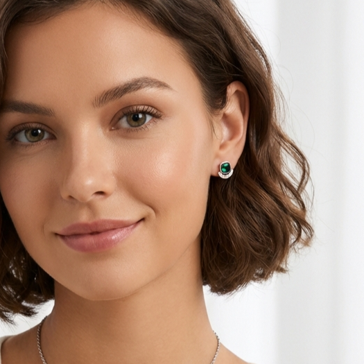 MELODY Emerald Green Crystal Earrings in Rhodium Over Sterling Silver