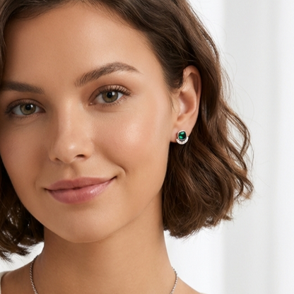 MELODY Emerald Green Crystal Earrings in Rhodium Over Sterling Silver