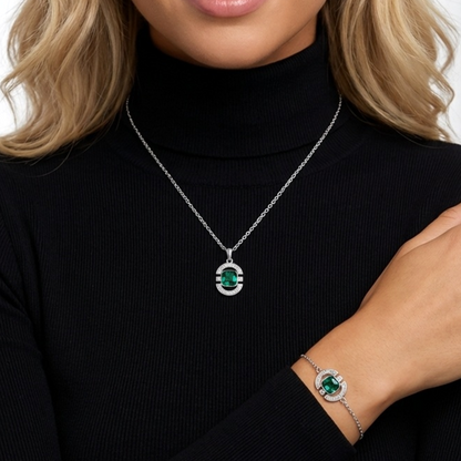 MELODY Emerald Green Crystal Pendant Necklace in Rhodium Over Sterling Silver