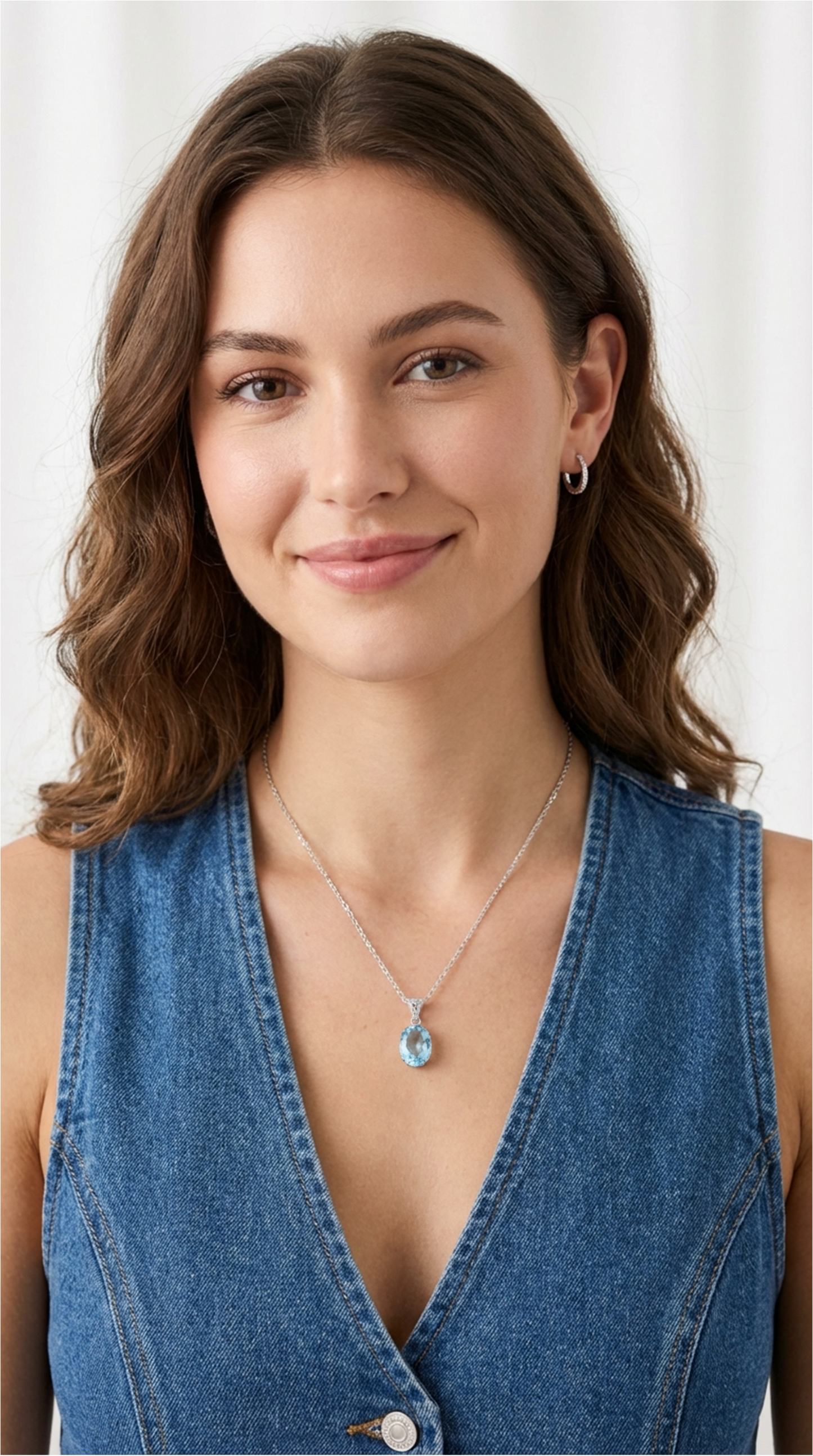 MOLLY Aquamarine Pendant Necklace in Rhodium Over Sterling Silver