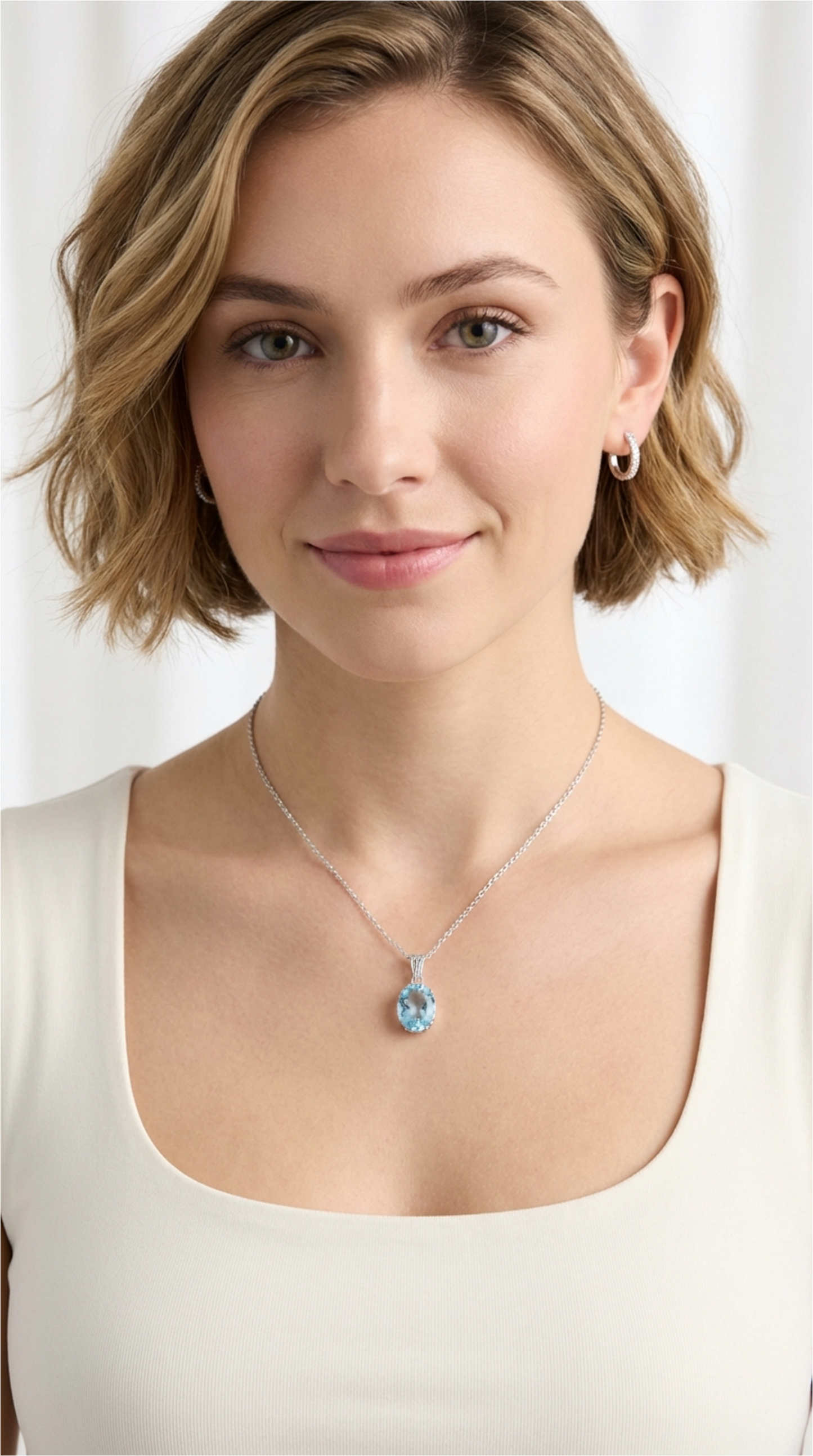 MOLLY Aquamarine Pendant Necklace in Rhodium Over Sterling Silver
