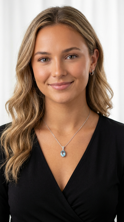 MOLLY Aquamarine Pendant Necklace in Rhodium Over Sterling Silver