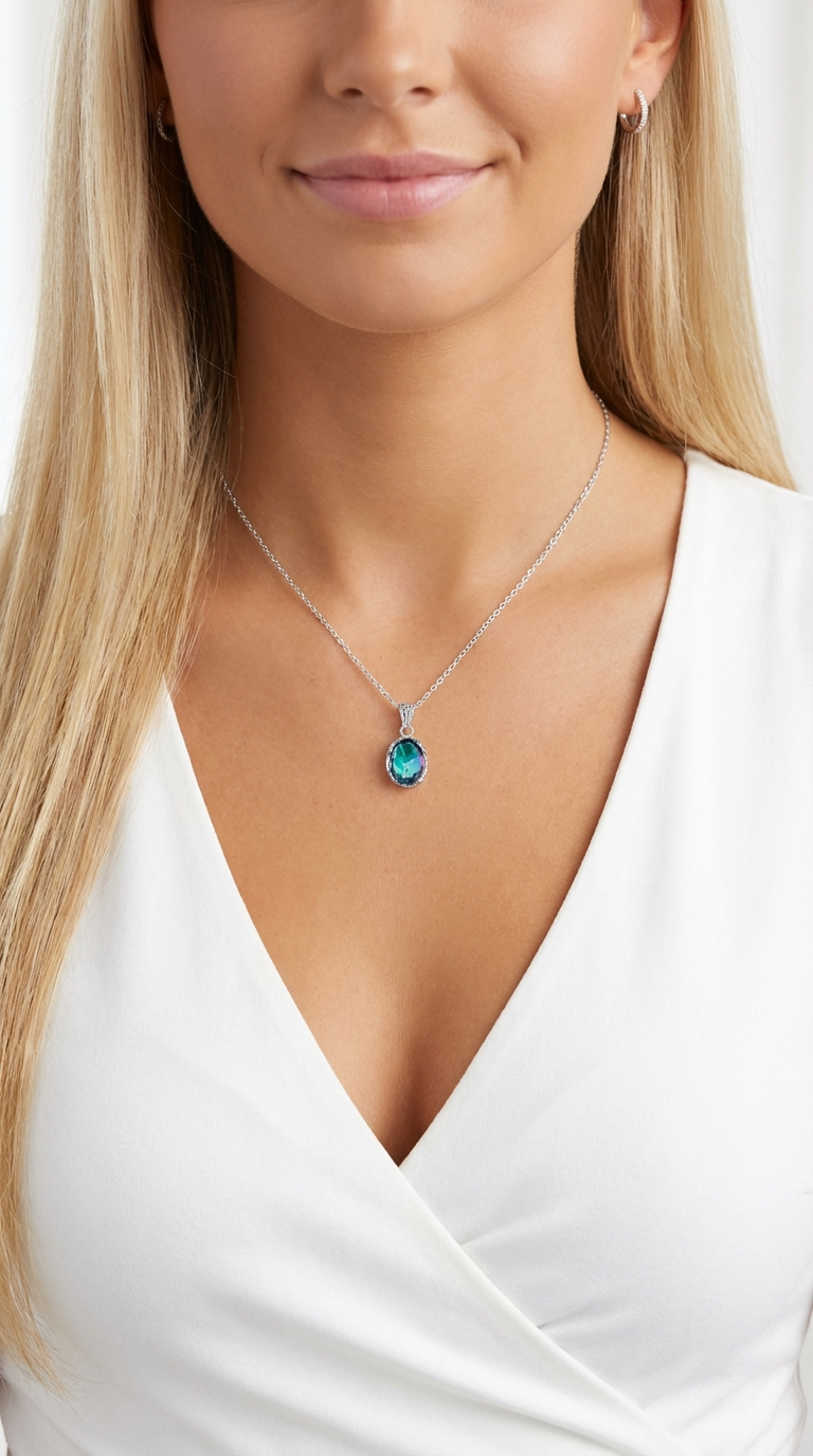 MOLLY Rainbow Topaz Pendant Necklace in Rhodium Over Sterling Silver