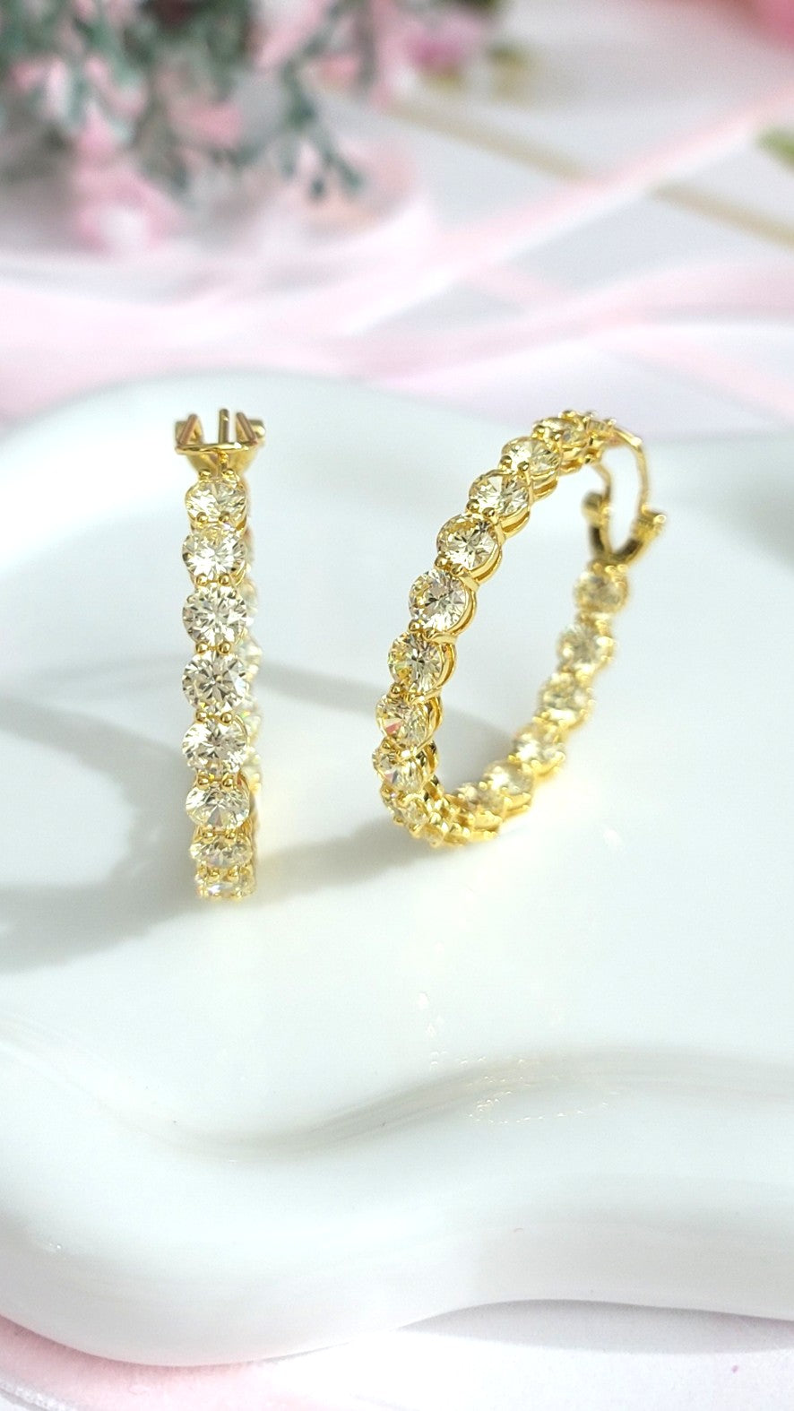 MAËVA 40MM White CZ Diamond Hoop Earrings 14K Gold Over Sterling Silver