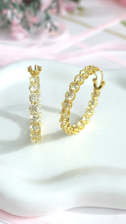 MAËVA 40MM White CZ Diamond Hoop Earrings 14K Gold Over Sterling Silver