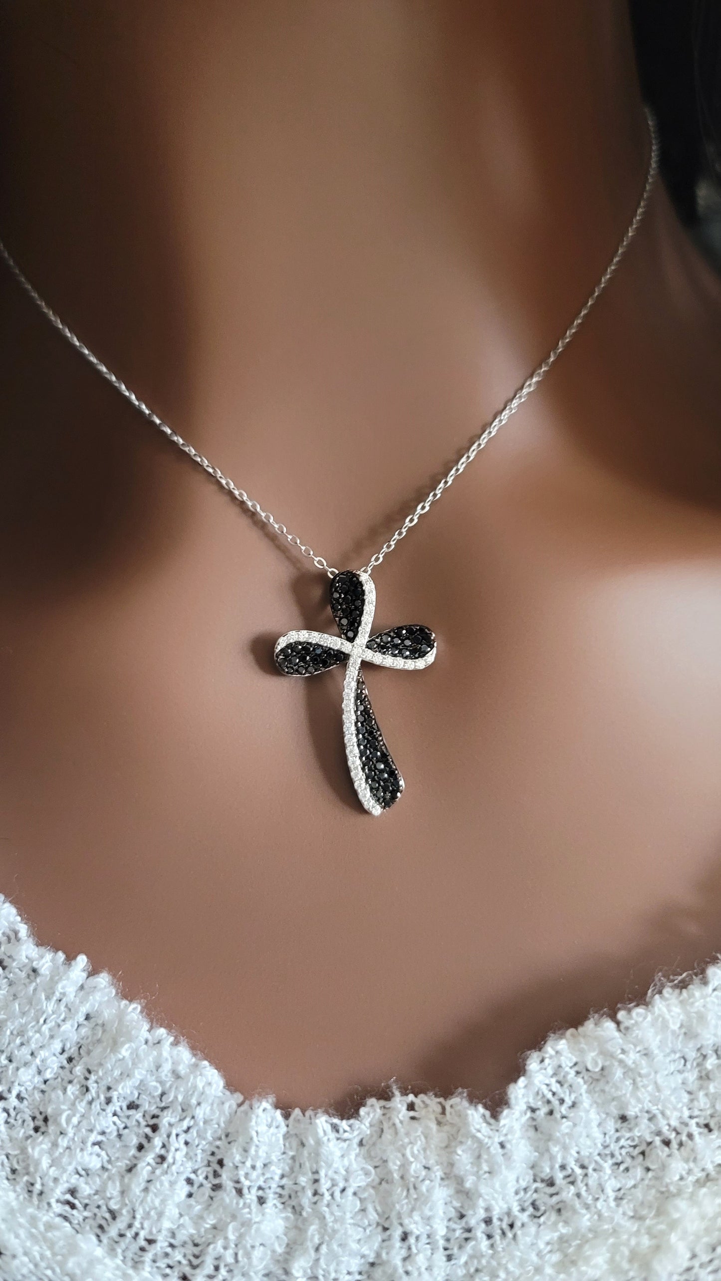 HOSANNA Black Stone Cross Pendant Necklace