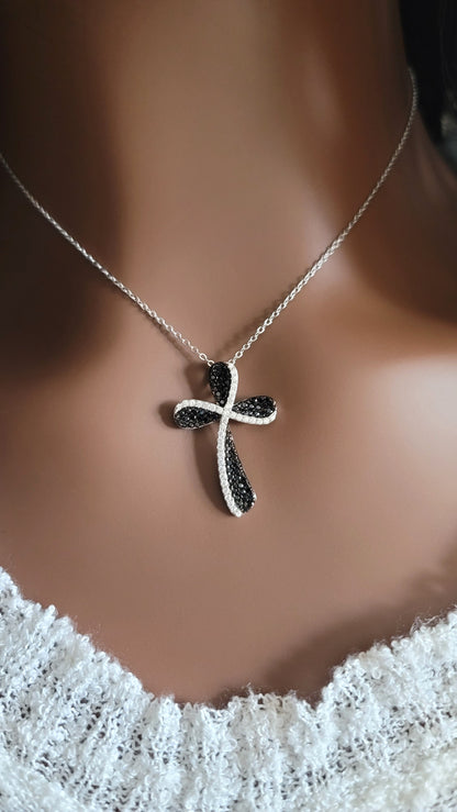 HOSANNA Black Stone Cross Pendant Necklace
