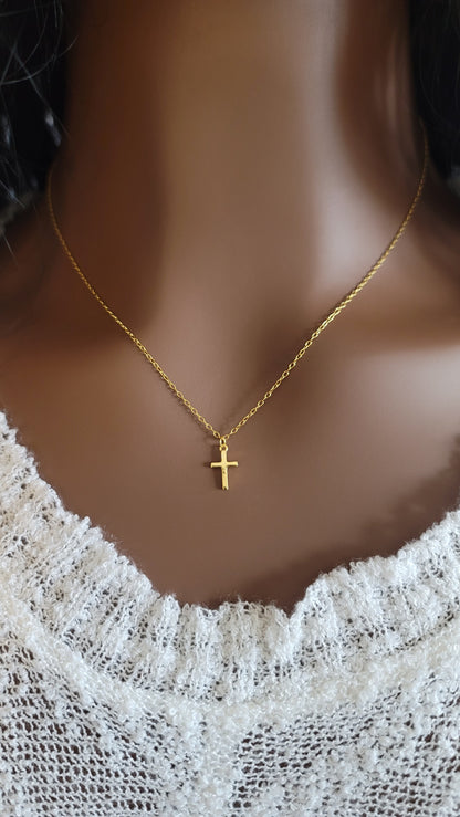 VIA Dainty Cross Pendant Necklace 18K Gold Plated