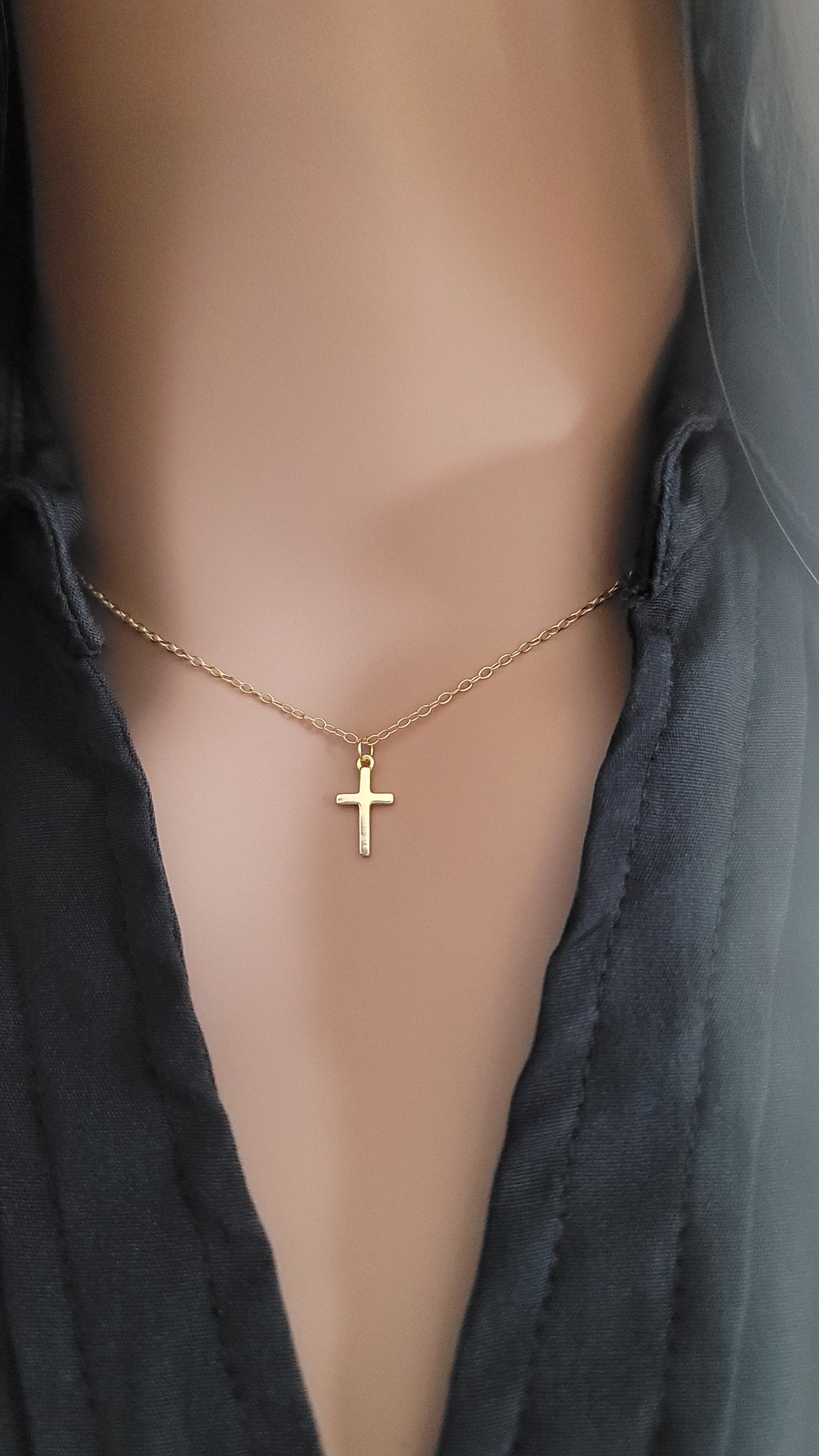 VIA Dainty Cross Pendant Necklace 18K Gold Plated