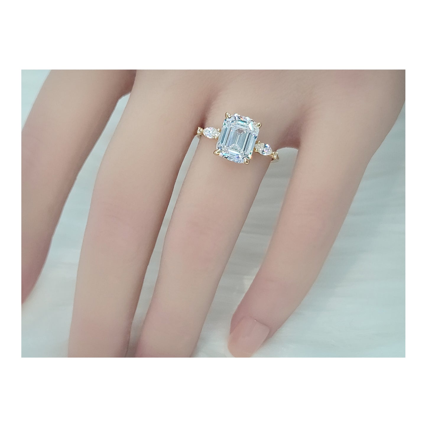 NAOMI Emerald Cut White CZ Diamond Simulant Ring 14K Gold Over Sterling Silver