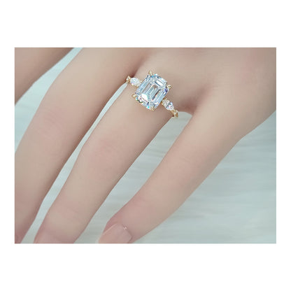 NAOMI Emerald Cut White CZ Diamond Simulant Ring 14K Gold Over Sterling Silver