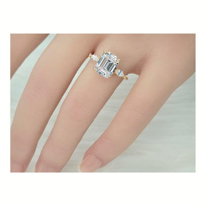 NAOMI Emerald Cut White CZ Diamond Simulant Ring 14K Gold Over Sterling Silver
