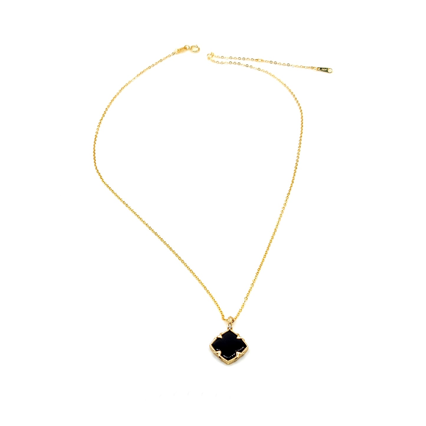 NICHOLE 2-pce Jewelry Set, Black Onyx Four Leaf Clover Earrings & Necklace 14K Gold Plated