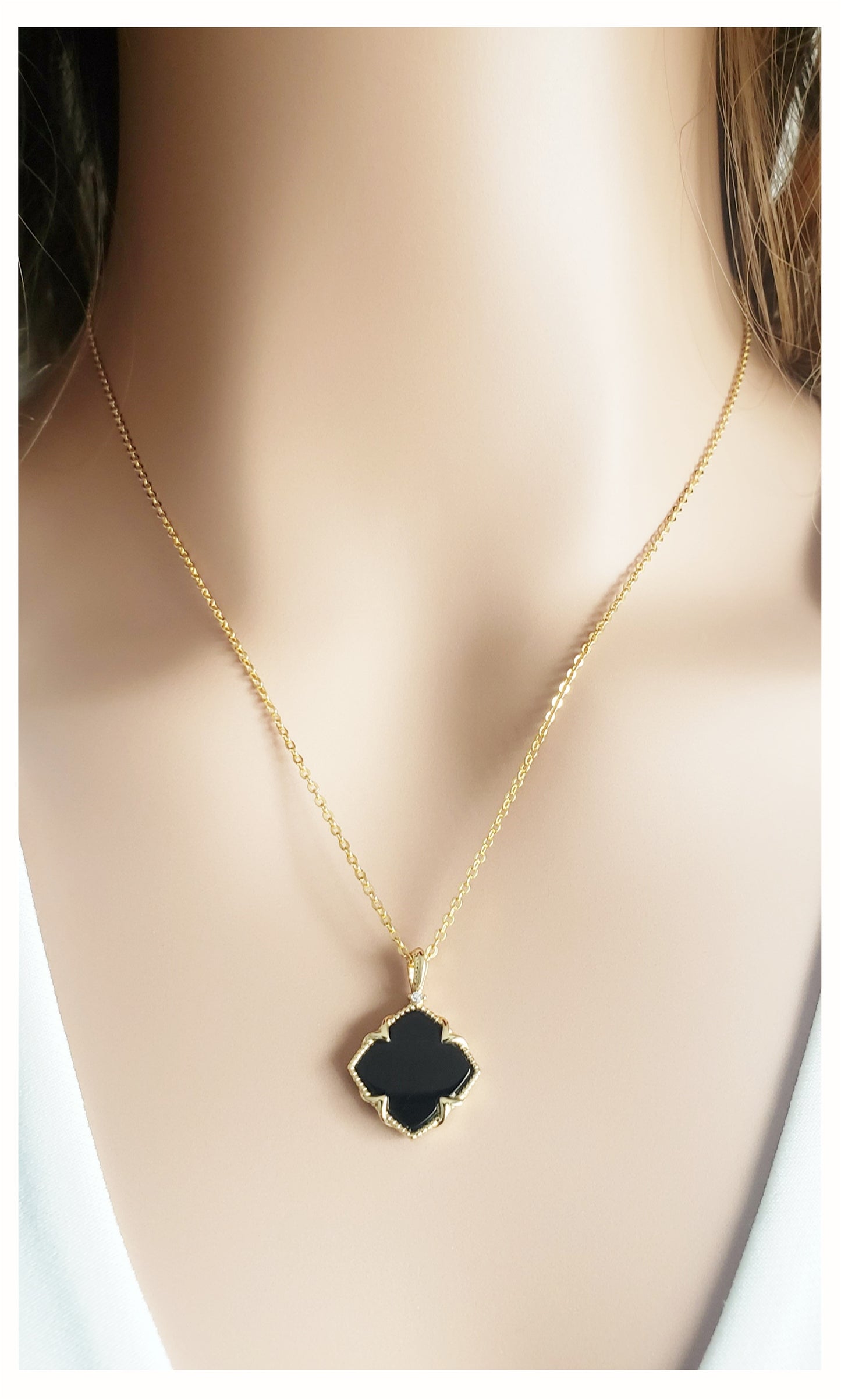 NICHOLE 2-pce Jewelry Set, Black Onyx Four Leaf Clover Earrings & Necklace 14K Gold Plated
