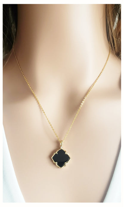 NICHOLE 2-pce Jewelry Set, Black Onyx Four Leaf Clover Earrings & Necklace 14K Gold Plated