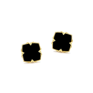 NICHOLE Black Onyx Four-Leaf Clover Stud Earrings in 14K GP