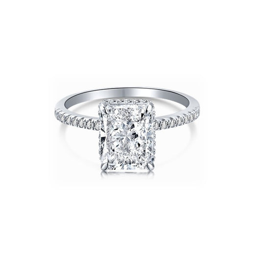 NINA White CZ Diamond Rectangle Ring in Rhodium Over Sterling Silver