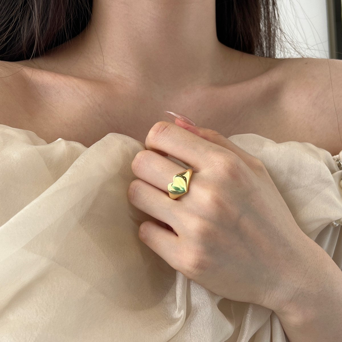 ASHLEY 12MM Heart Signet Ring 18K Gold Over Sterling Silver