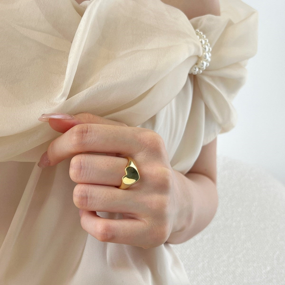ASHLEY 12MM Heart Signet Ring 18K Gold Over Sterling Silver