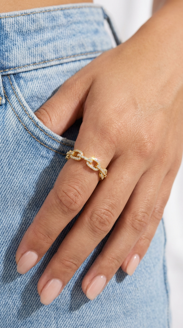 NAANA CZ Chain Link Ring in 18K GP