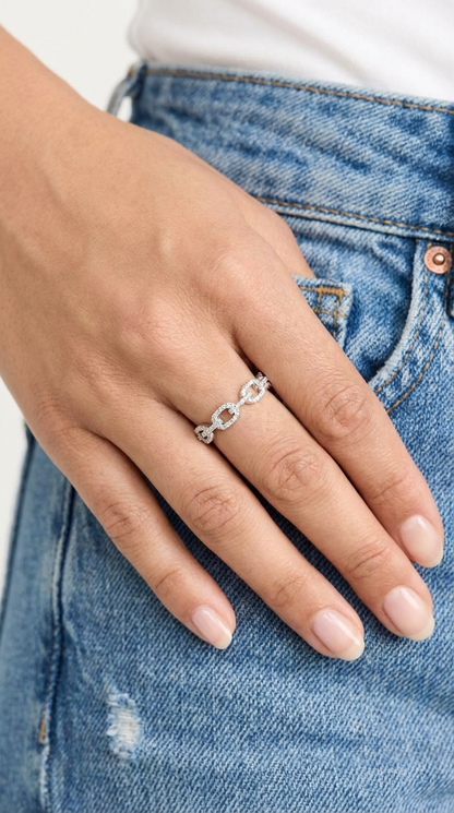 NAANA Chain Link Ring in Rhodium Over Sterling Silver