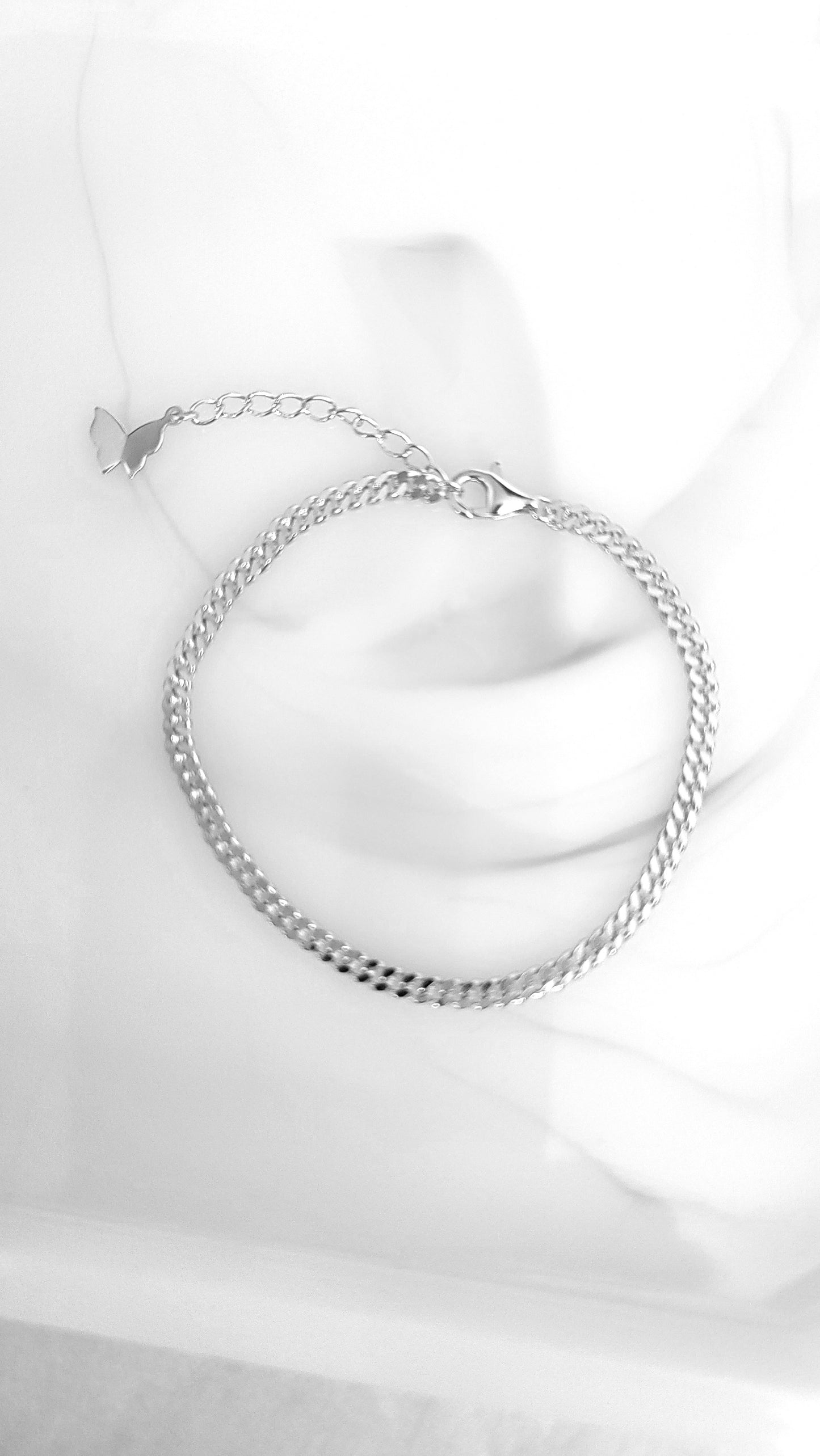 NADIA Dainty Curb Chain Bracelet in Rhodium Over Sterling Silver