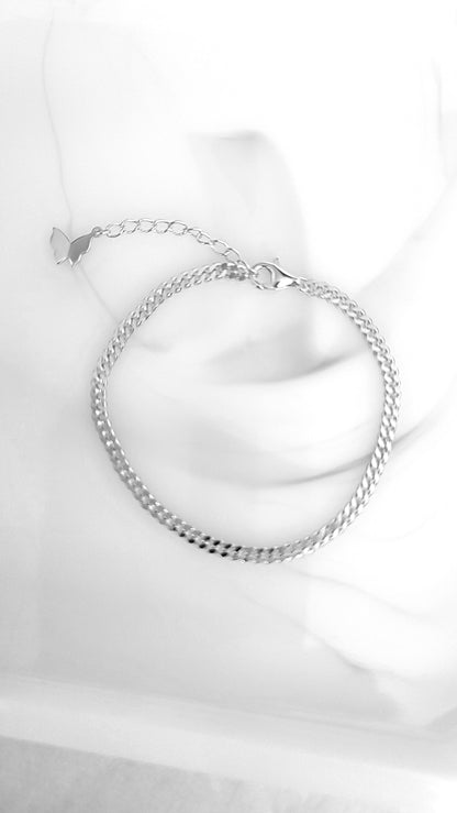 NADIA Dainty Curb Chain Bracelet in Rhodium Over Sterling Silver