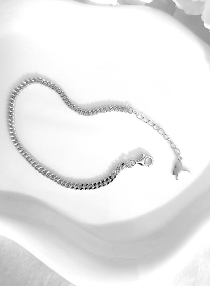 NADIA Dainty Curb Chain Bracelet in Rhodium Over Sterling Silver