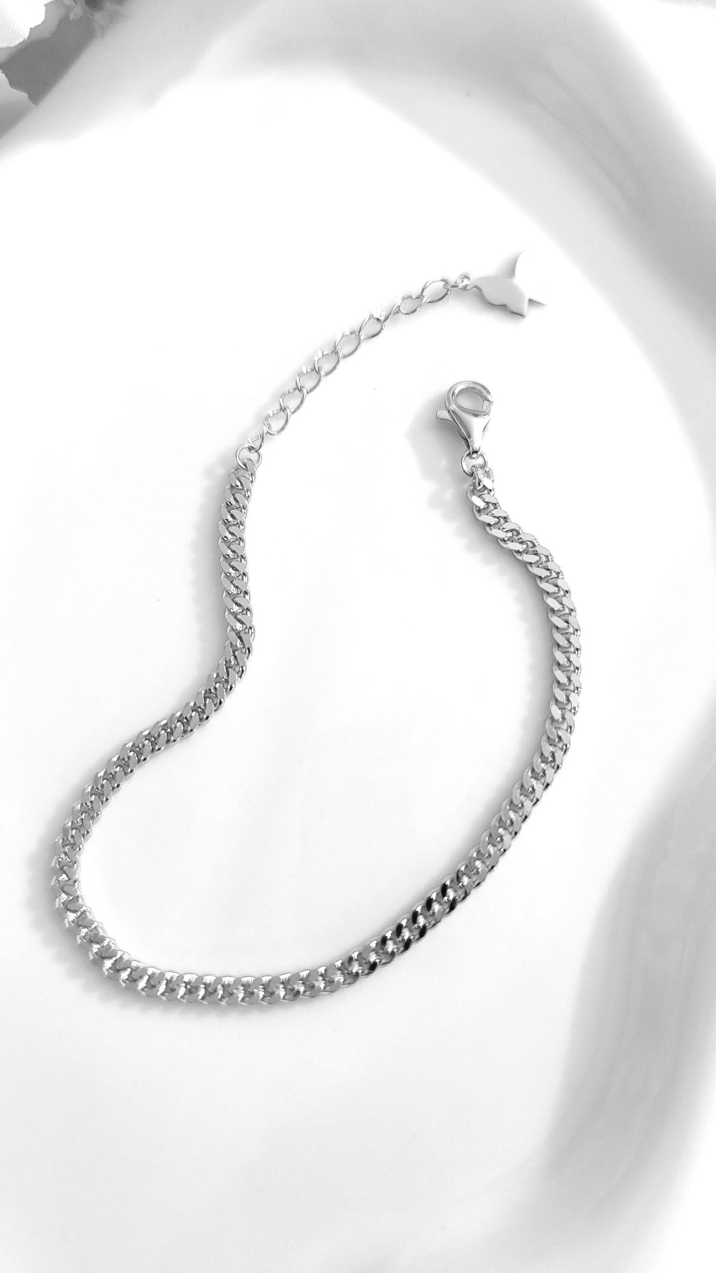 NADIA Dainty Curb Chain Bracelet in Rhodium Over Sterling Silver