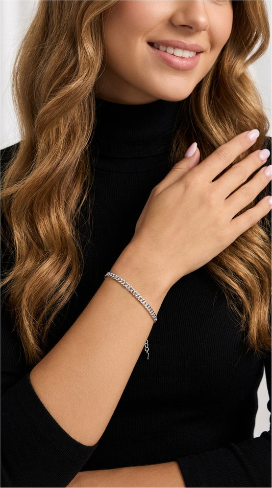 NADIA Dainty Curb Chain Bracelet in Rhodium Over Sterling Silver