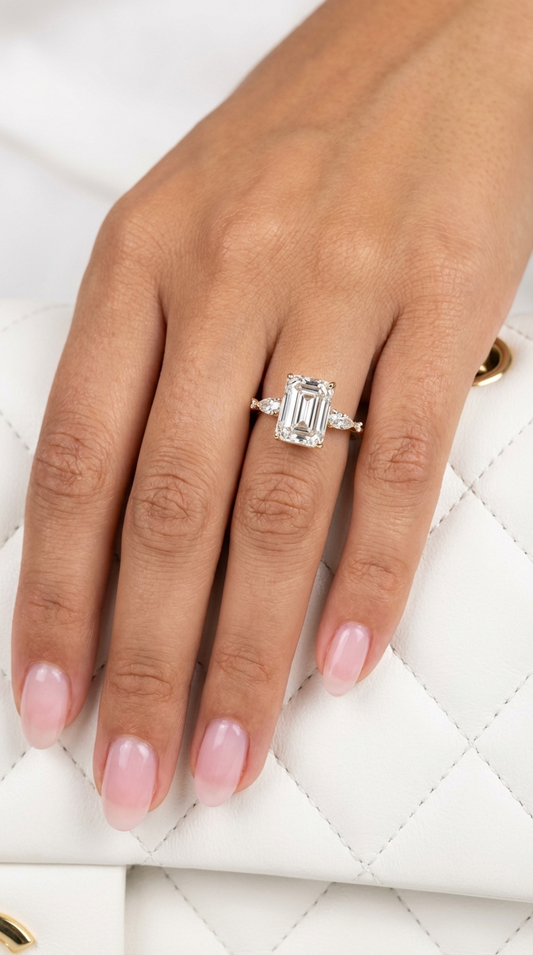 NAOMI Emerald Cut White CZ Diamond Ring 14K Gold Over Sterling Silver