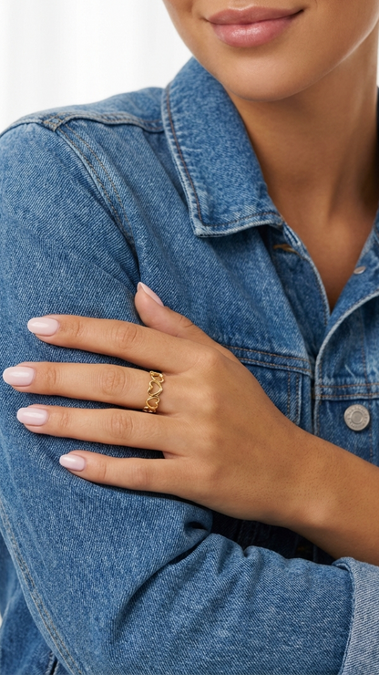 NELLIE Adjustable Open Heart Ring 18K Gold Over Sterling Silver