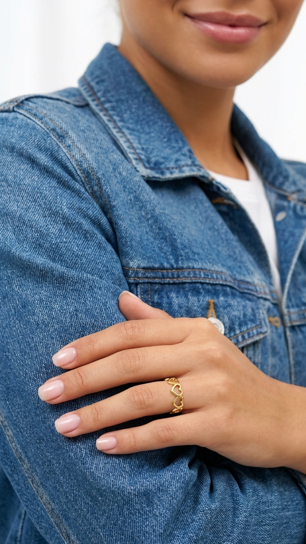 NELLIE Adjustable Open Heart Ring 18K Gold Over Sterling Silver