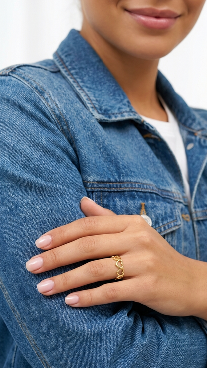 NELLIE Adjustable Open Heart Ring 18K Gold Over Sterling Silver