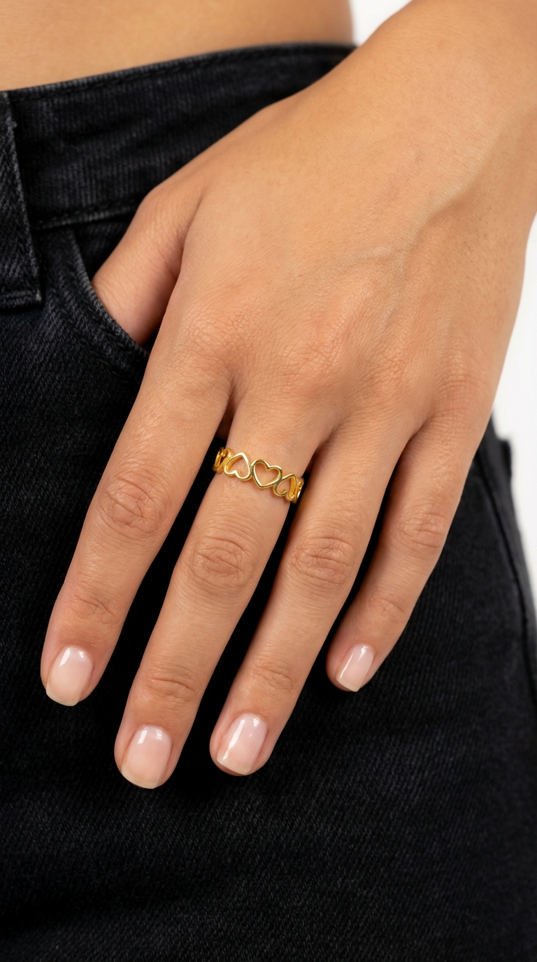 NELLIE Adjustable Open Heart Ring 18K Gold Over Sterling Silver