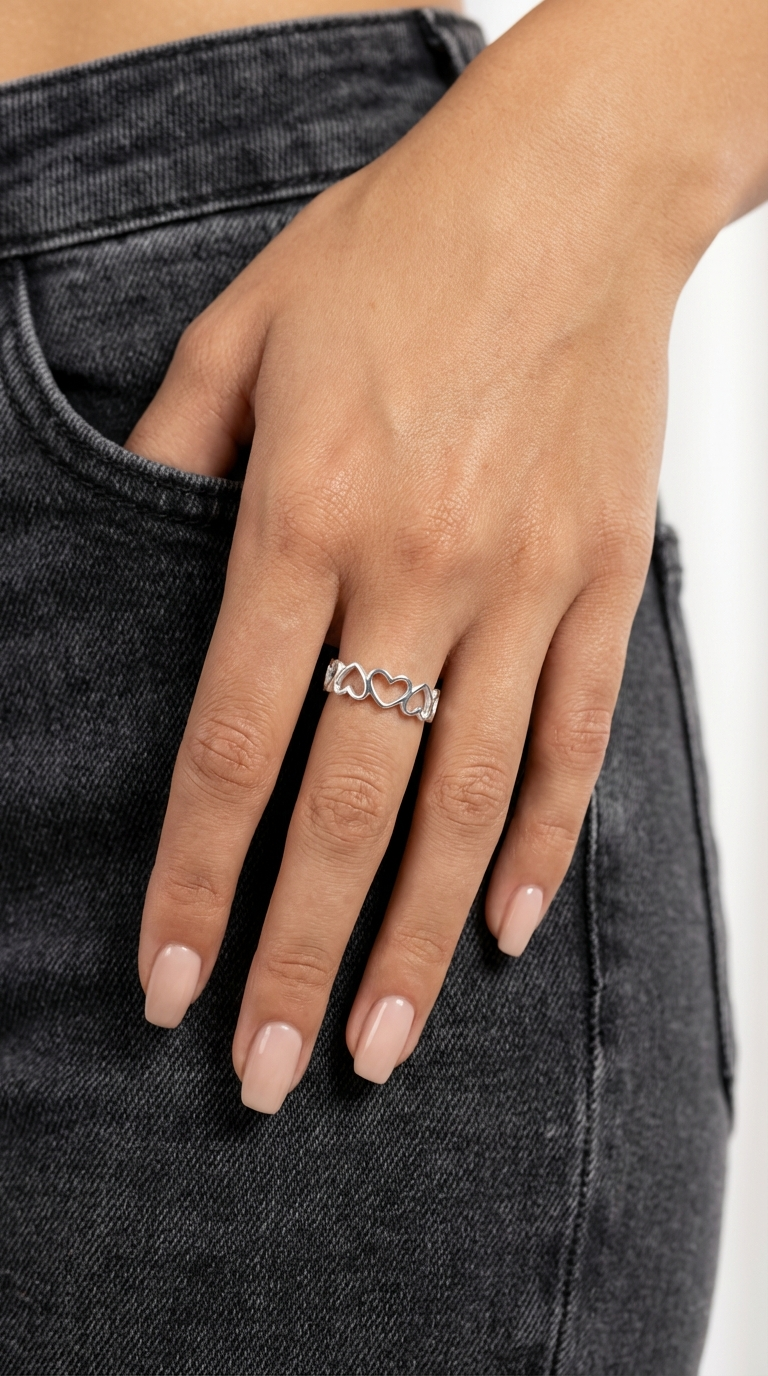 NELLIE Adjustable Open Heart Ring in Rhodium Over Sterling Silver
