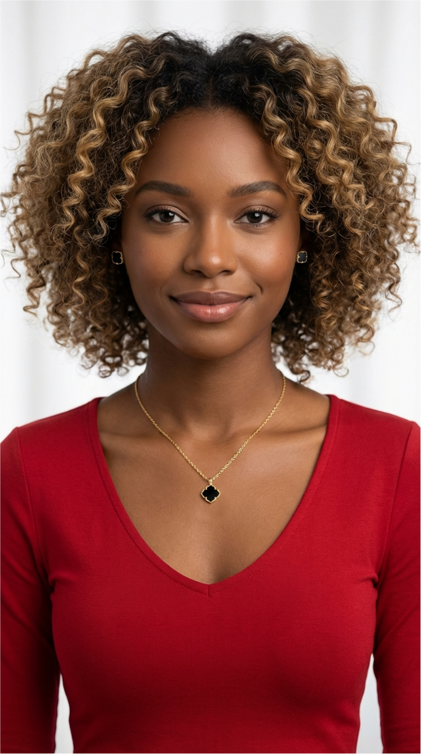 NICHOLE Black Onyx Four-Leaf Clover Earrings, Necklace Set in 14K Gold Over Sterling Silver