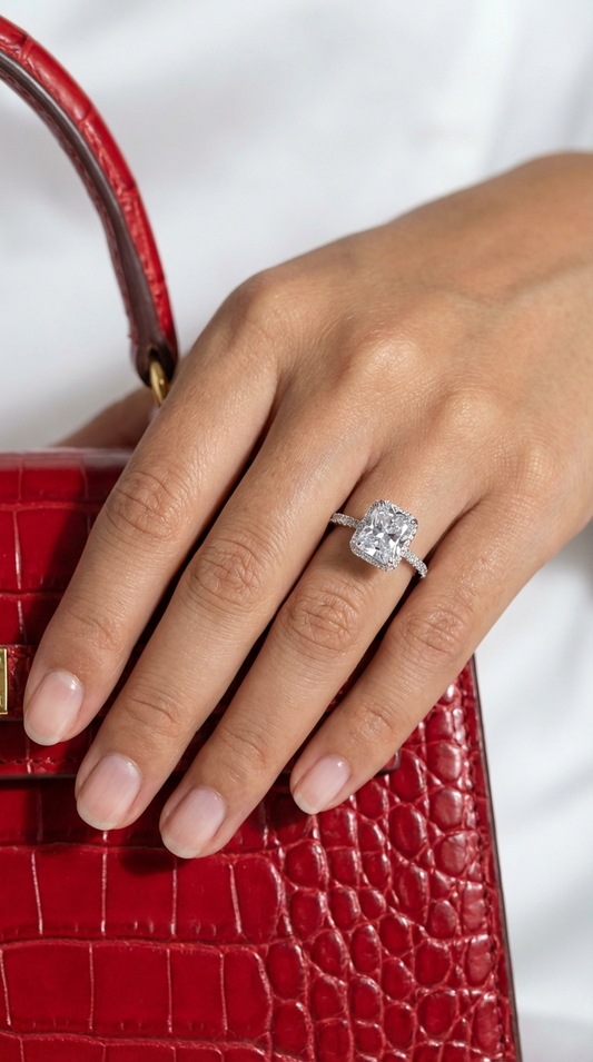 NINA White CZ Diamond Rectangle Ring in Rhodium Over Sterling Silver