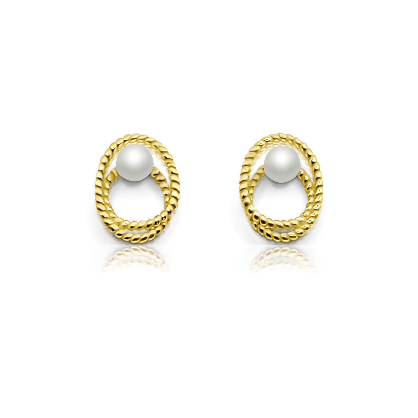 OLIVIA Double Open Circle Pearl Earrings 14K Gold Plated