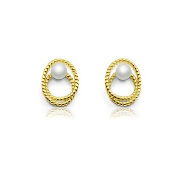OLIVIA Freshwater Pearl Circle Stud Earrings in 14K GP