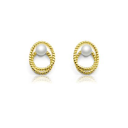 OLIVIA Double Open Circle Pearl Earrings 14K Gold Plated