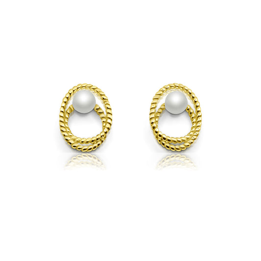 OLIVIA Double Open Circle Pearl Earrings 14K Gold Plated