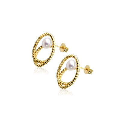 OLIVIA Double Open Circle Pearl Earrings 14K Gold Plated