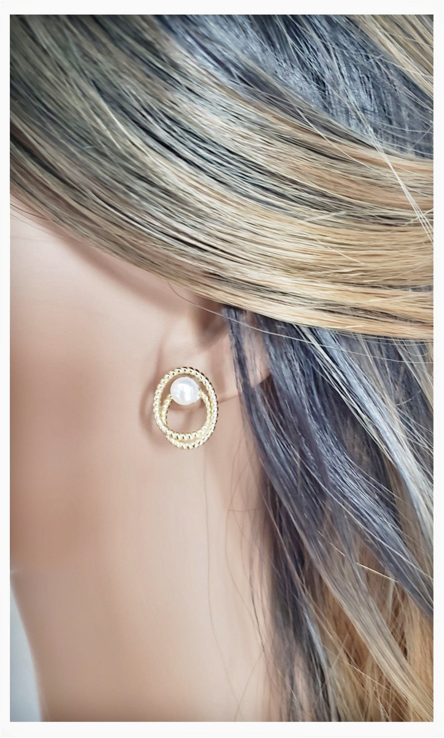 OLIVIA Double Open Circle Pearl Earrings 14K Gold Plated