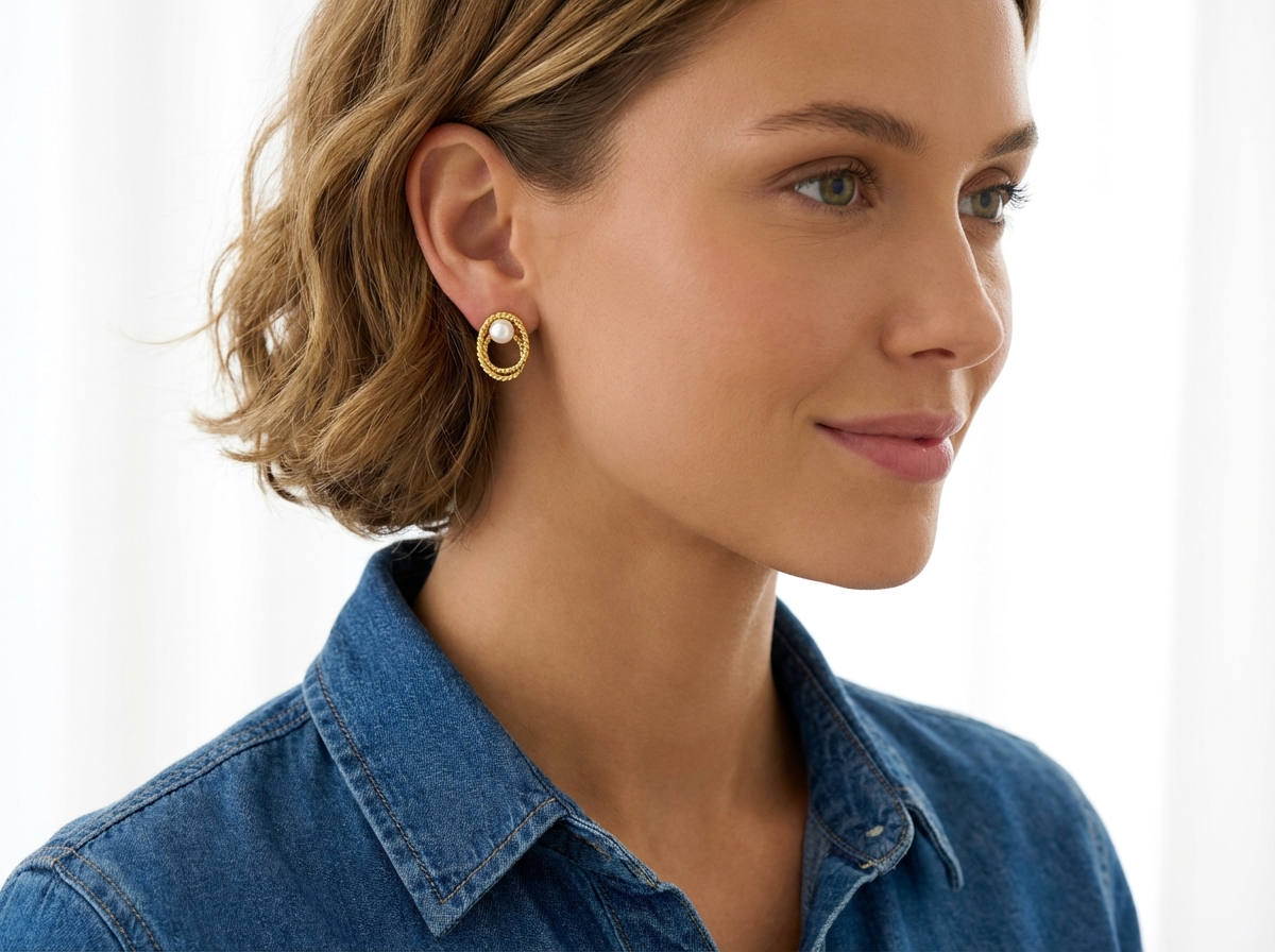 OLIVIA Double Open Circle Pearl Earrings 14K Gold Over Sterling Silver