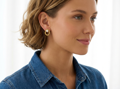 OLIVIA Double Open Circle Pearl Earrings 14K Gold Over Sterling Silver