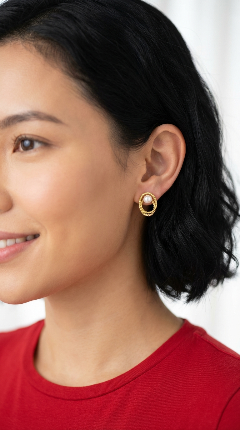 OLIVIA Double Open Circle Pearl Earrings 14K Gold Over Sterling Silver