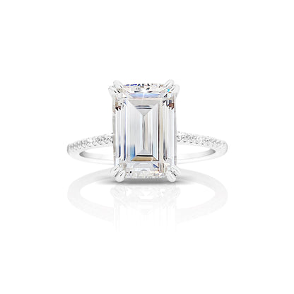 PHOEBE Emerald Cut Pave White CZ Diamond Simulant Ring in Rhodium Over Sterling Silver