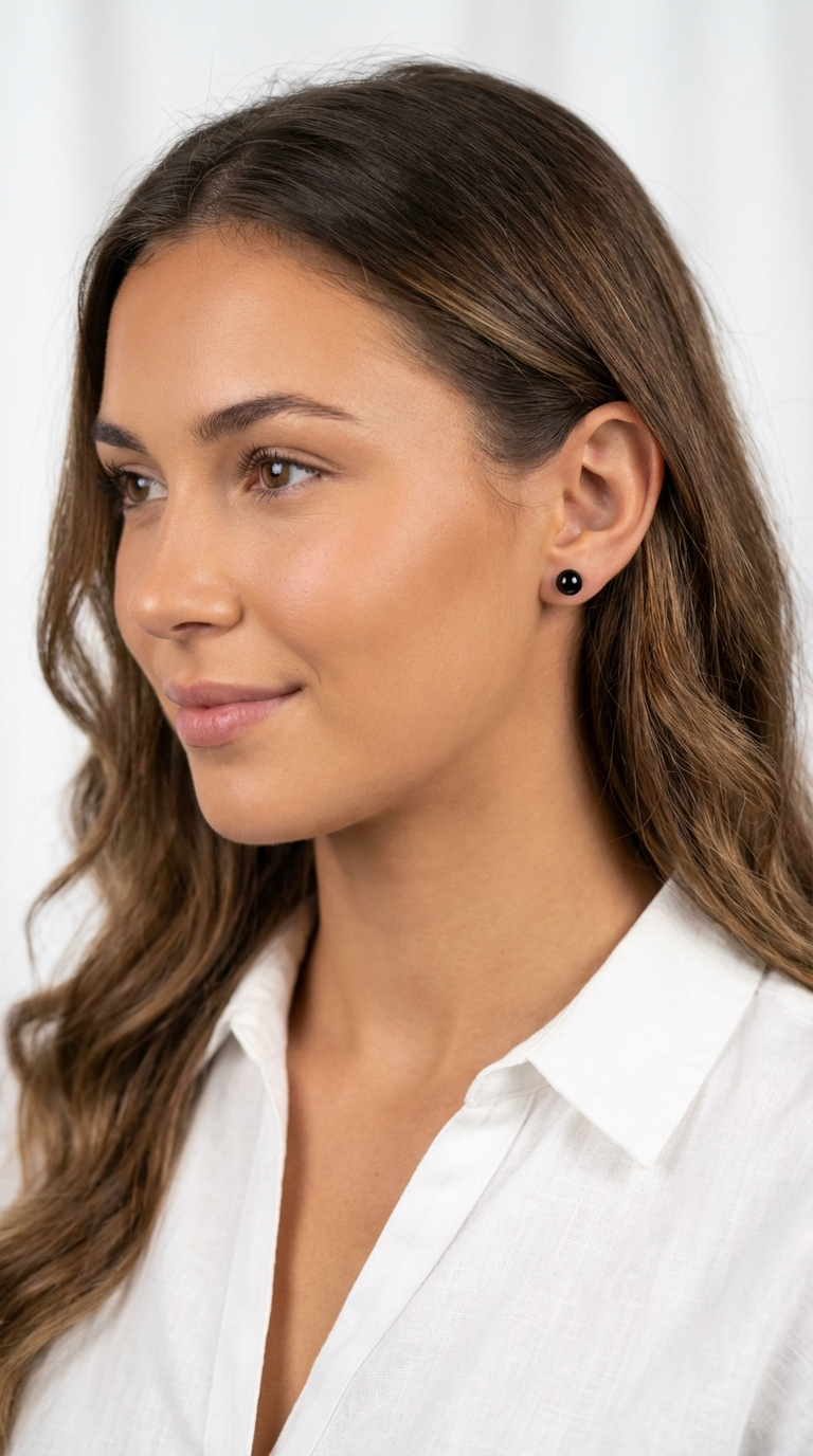 PAULA 6MM Black Onyx Stud Earrings in Rhodium Over Sterling Silver