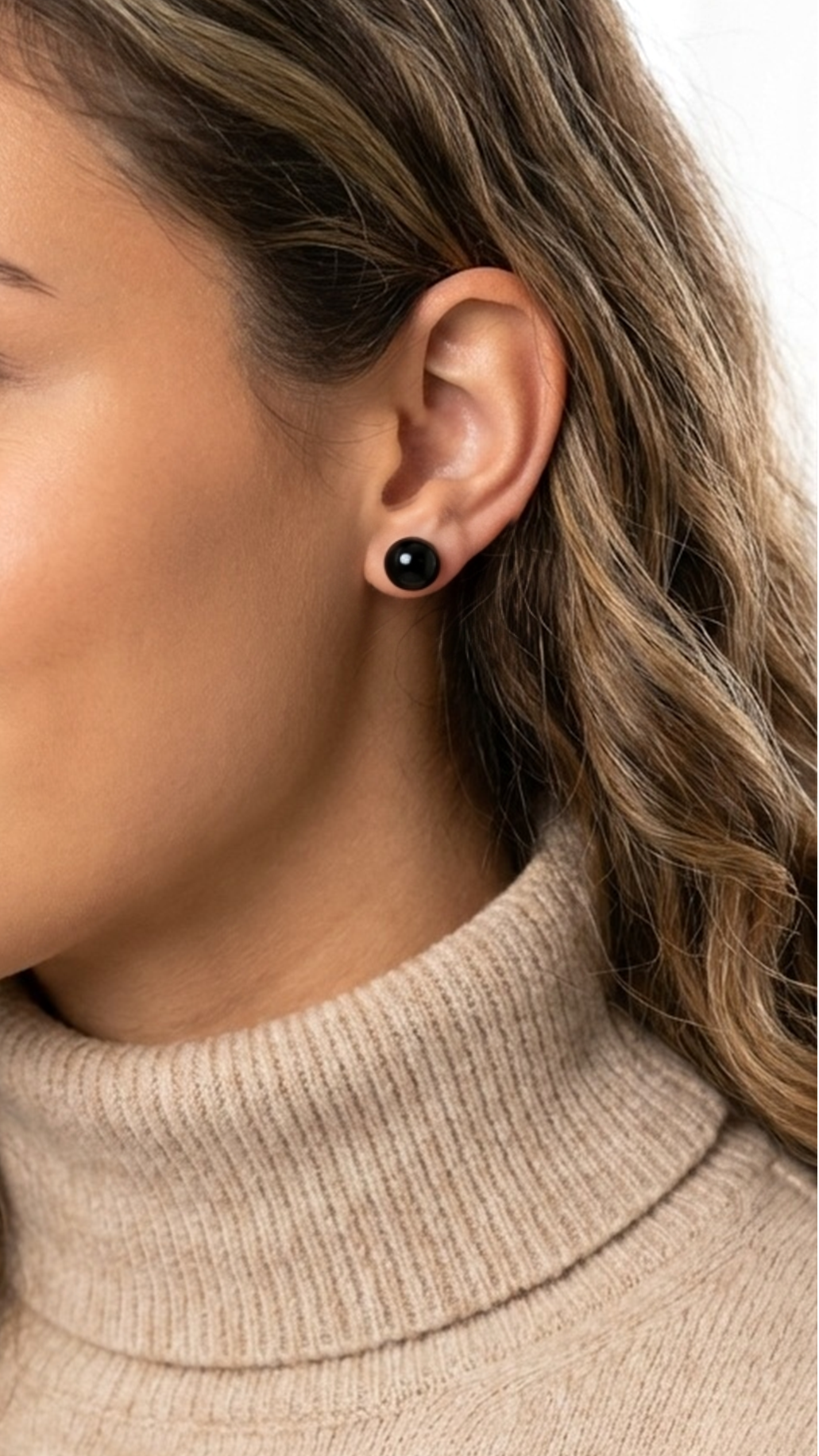 PAULA 8MM Black Onyx Stud Earrings in Rhodium Over Sterling Silver